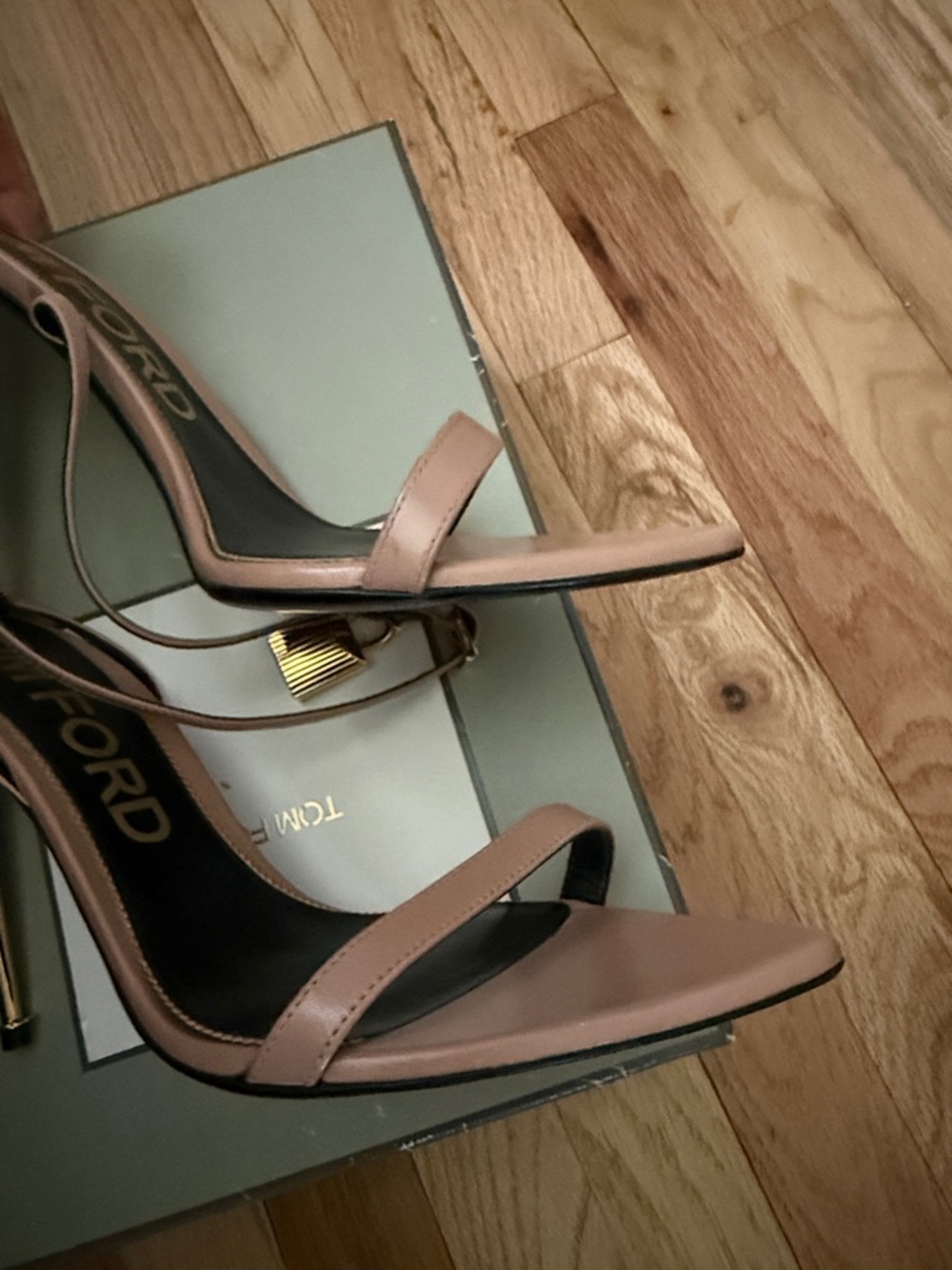 Tom Ford Blush Pink Leather Stiletto Sandals with Gold Heel - Picture 4 of 4